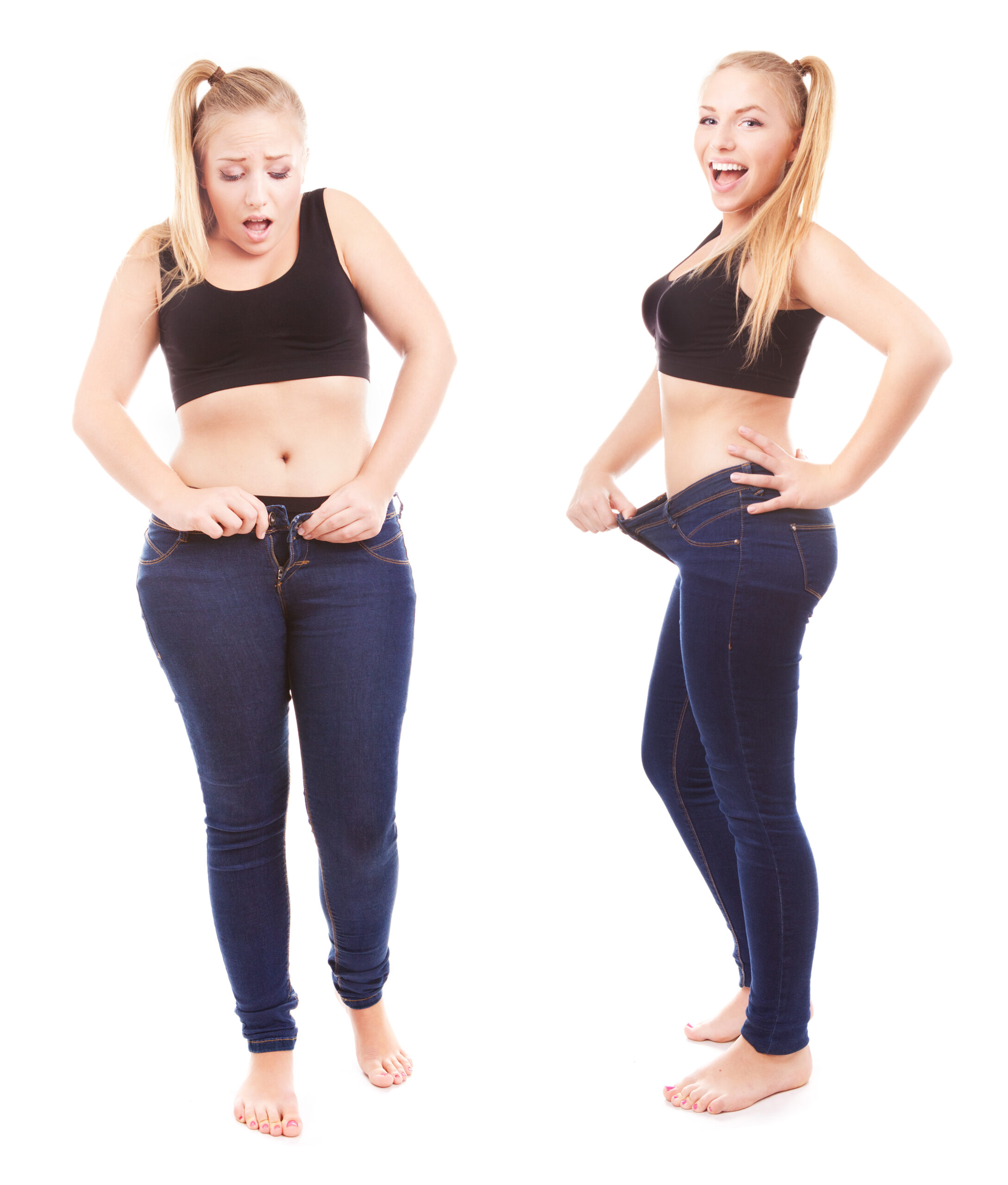 Before and after photo of a woman who lost weight 